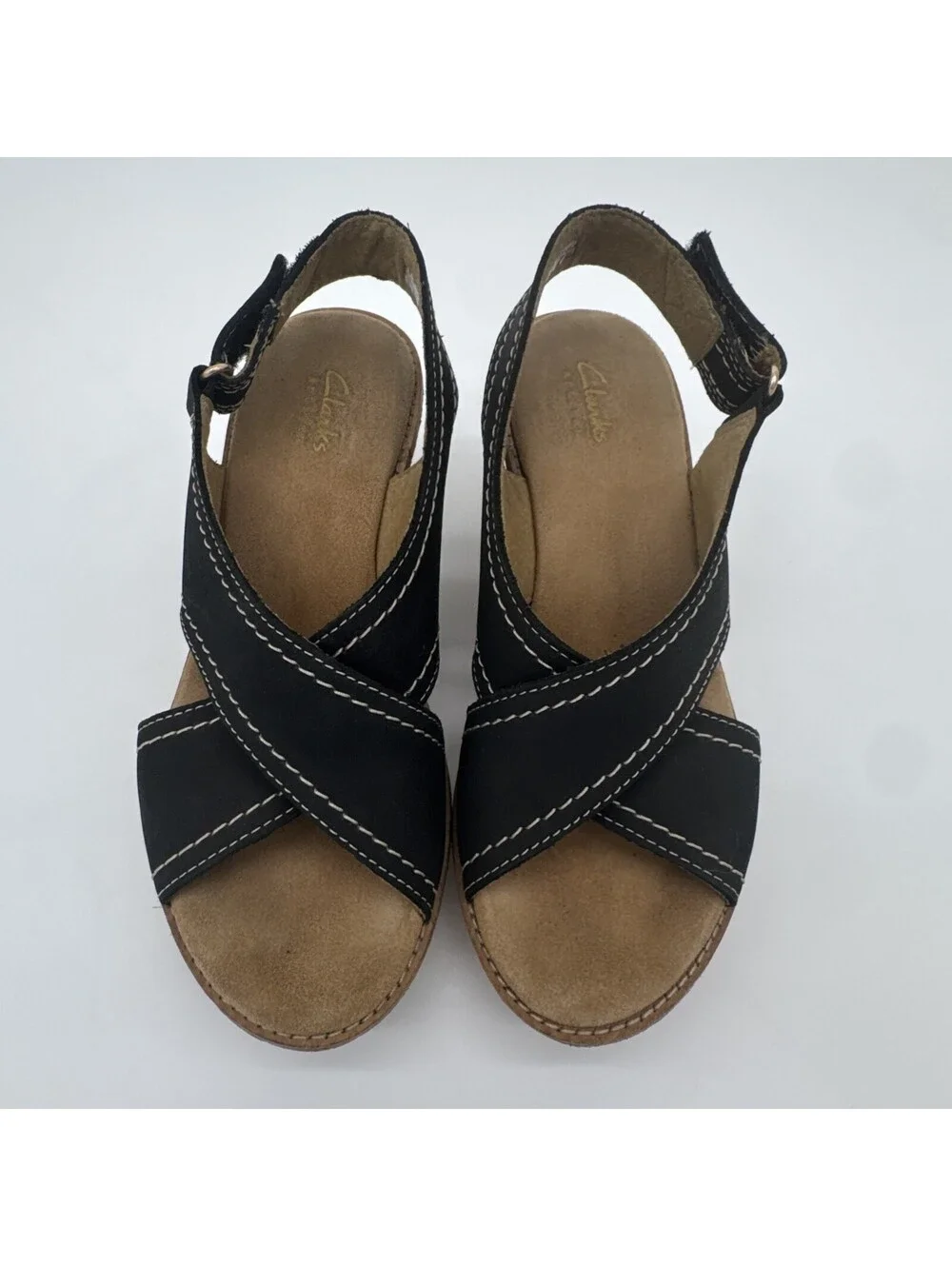 Clarks Aisley Tulip Wedge Sandals Black Size 5.5 M 3 In. Wedge Adjustable Strap